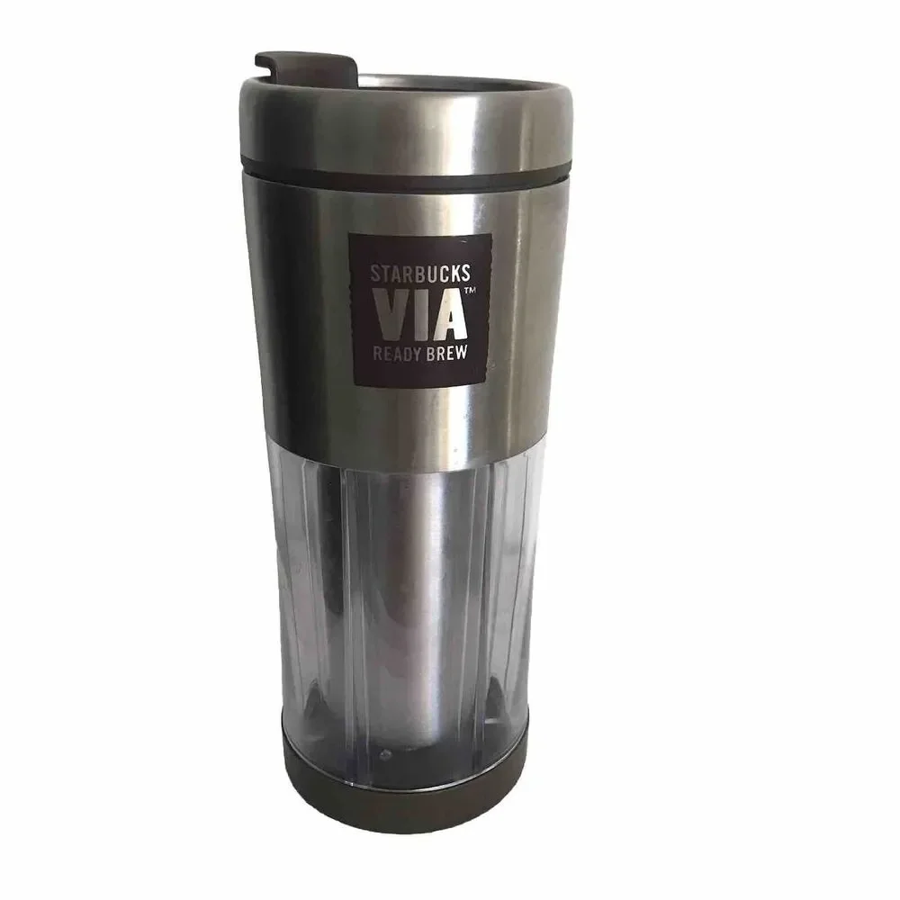 2010 STARBUCKS VIA Ready Brew Coffee Stainless Steel Travel Mug Tumbler 10 oz